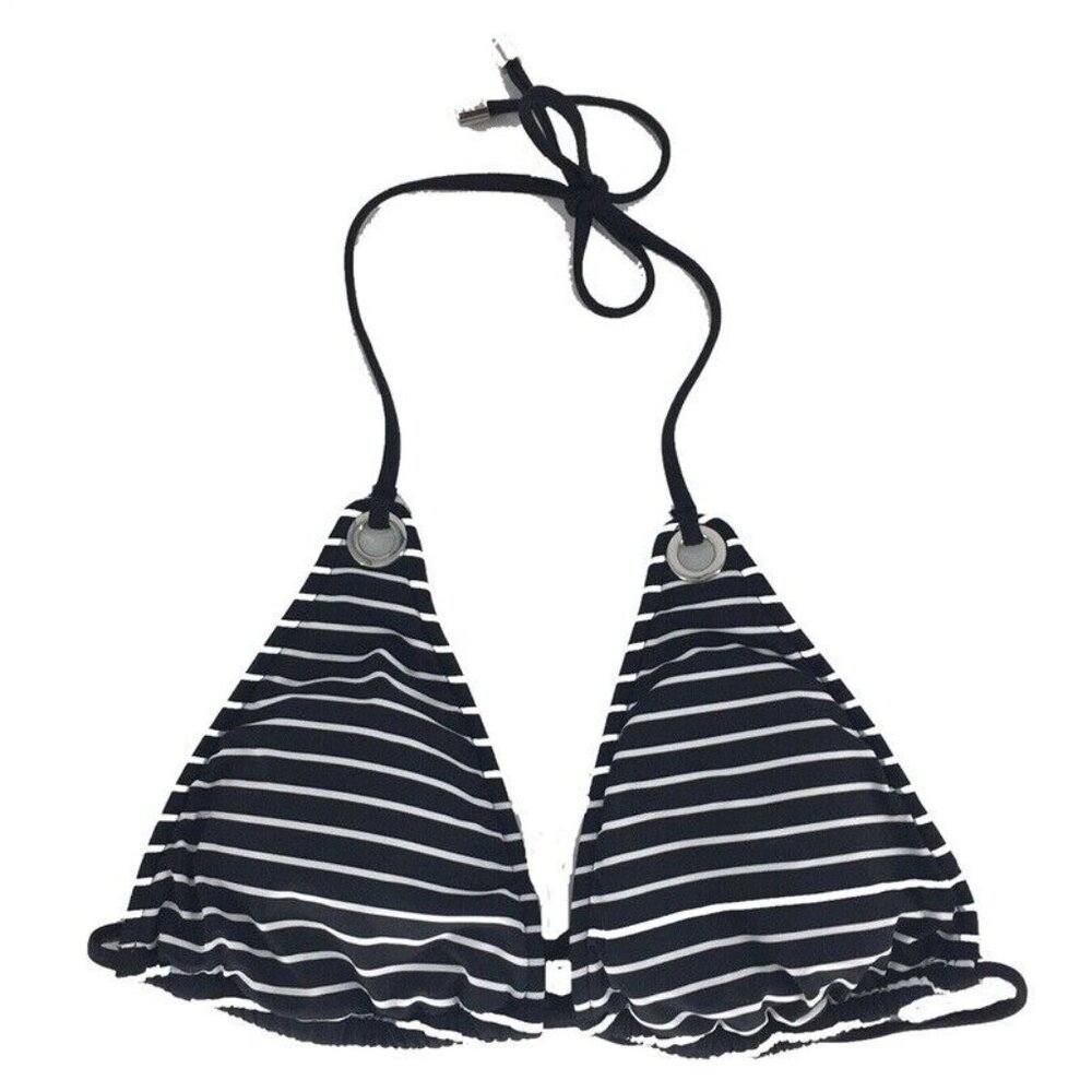 NWoT Ralph Lauren XS Black White Stripe String Bikini Swim Top #89474